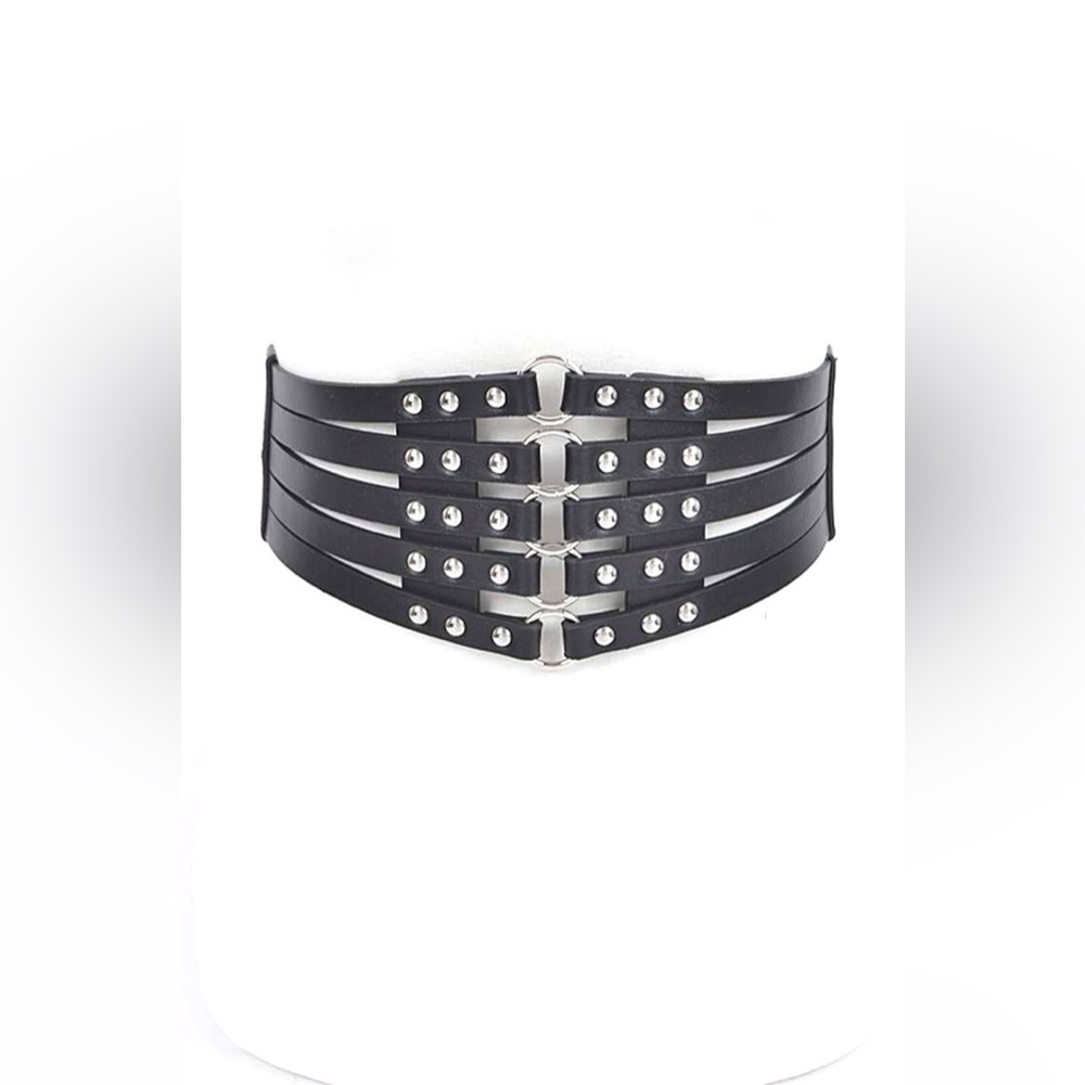 Black & Silver Vegan Leather Statement Belt